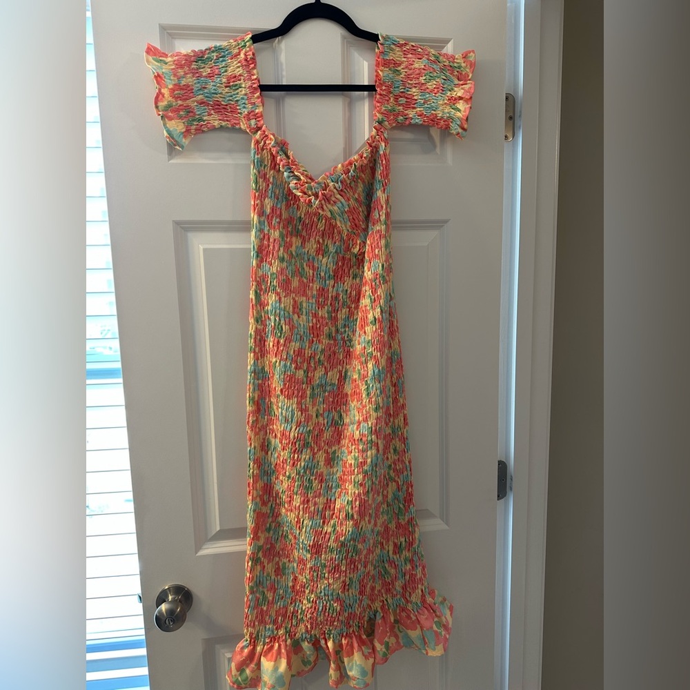 Rosalie Smocked Off The Shoulder Midi Dress